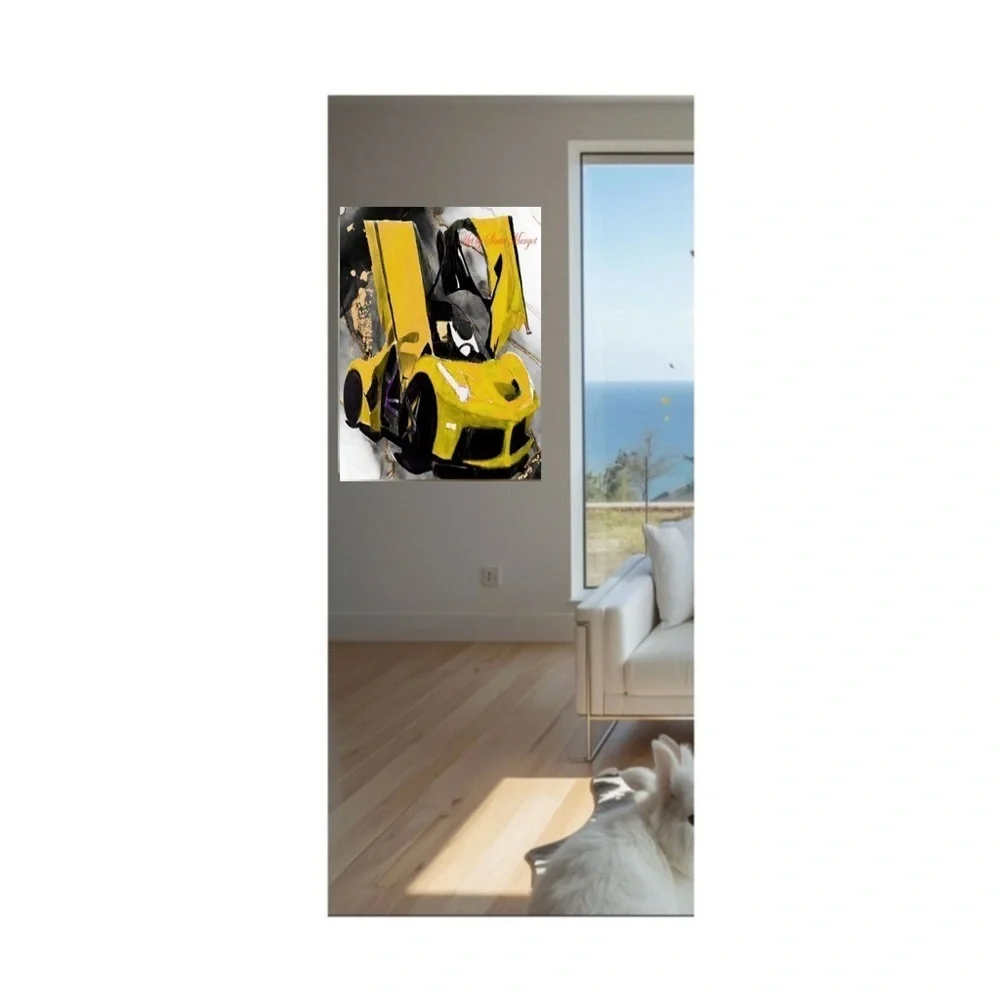 Digital print of a watercolor of a Ferrari I did NWT of my own yellow and black